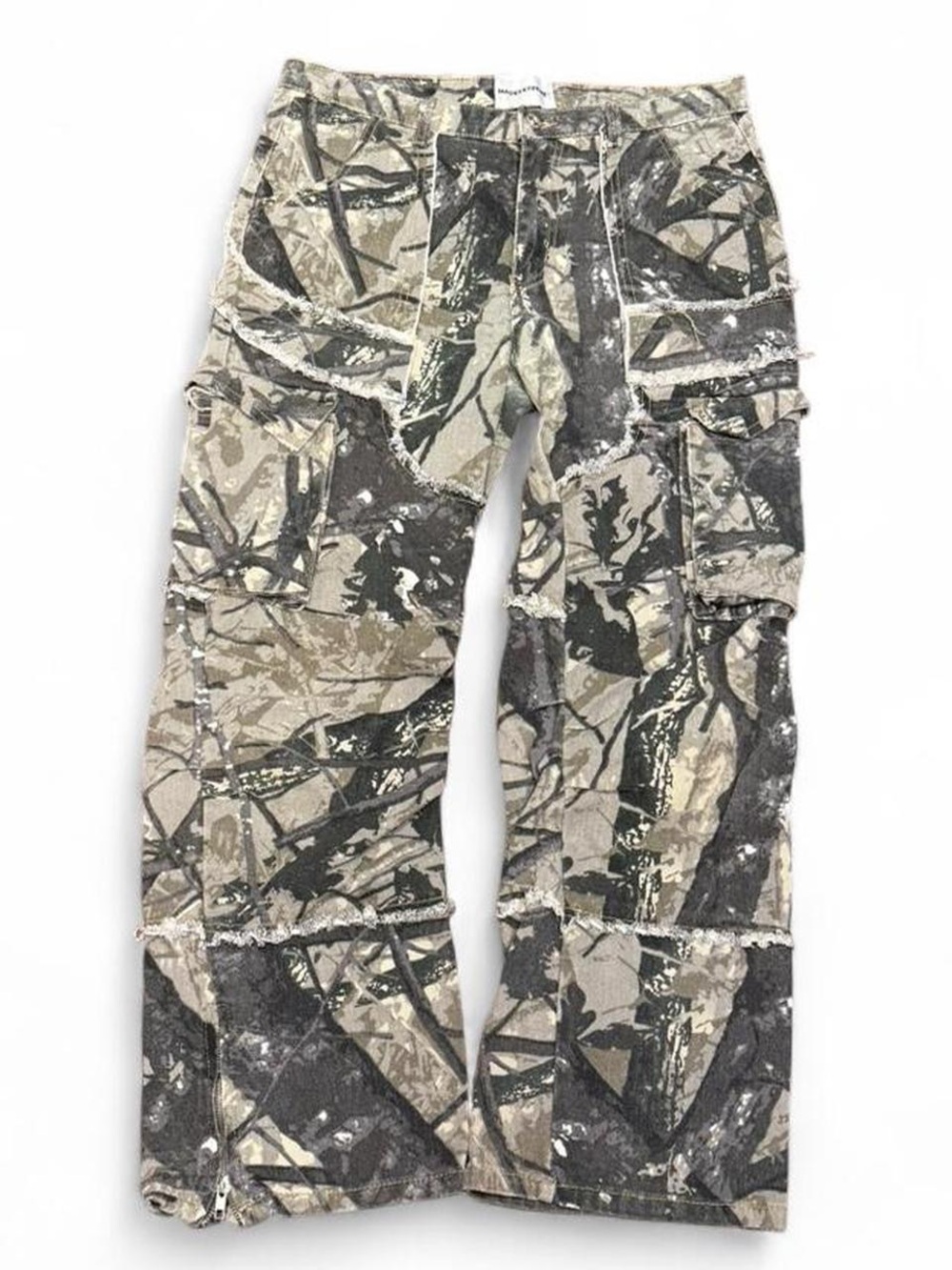 MadeExtreme Distressed Camo Flared Cargo Pants